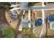 Aerial view of a home with a well-maintained yard, pool and surrounding trees at 111 Carter Ln, Canton, GA 30115