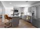 Well-lit kitchen with stainless steel appliances, bar seating, gray cabinets, and white countertops at 513 S Malton Ct, Stone Mountain, GA 30083