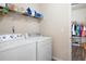 Functional laundry room with modern appliances, storage shelves, and easy access to closet at 146 Point View Dr, Canton, GA 30114