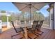 Outdoor deck with dining table, umbrella, and white railing; ideal for entertaining guests outdoors at 1090 Compton Way, Suwanee, GA 30024