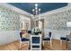 Stylish dining room featuring hardwood floors, designer wallpaper, and sophisticated lighting at 3582 Grove Gate Ln, Atlanta, GA 30339