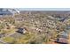 Aerial view of a neighborhood with the city skyline and stadium in the background at 160 Vine Nw St, Atlanta, GA 30314