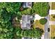 Stunning aerial view of a home with lush greenery, a driveway, and mature trees surrounding the property at 2138 Jockey Hollow Nw Dr, Kennesaw, GA 30152