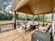 Covered deck featuring comfortable seating and a cozy fire pit, perfect for outdoor enjoyment at 2515 Little John Ct, Cumming, GA 30040
