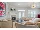 Cozy living room with fireplace, mantle, television, and elegant neutral furniture and light at 928 Boudreau Ct, Atlanta, GA 30328