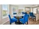 Breakfast nook adjacent to the kitchen, featuring large windows and stylish blue seating at 93 Carriage Lake Dr, Stockbridge, GA 30281