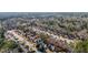 An aerial scene of a suburban neighborhood with tree-lined streets and varied homes at 3521 Kittery Dr, Snellville, GA 30039