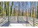 View of the backyard deck with railings showing the serenity of the surrounding trees at 5075 S Woodbridge Trl, Stone Mountain, GA 30088