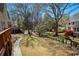 Backyard featuring well-manicured lawn, a stone walkway, and mature trees at 8005 Sweet Creek Rd, Johns Creek, GA 30097