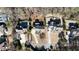 An aerial view shows the property's layout, driveway, backyard, and possible pool at 230 Hardscrabble Rd, Roswell, GA 30075