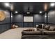 Movie theater room with projector, mounted screen, custom lighting, and cozy seating at 230 Hardscrabble Rd, Roswell, GA 30075