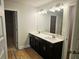 Bathroom featuring double sinks, vanity with modern hardware, and a well-lit mirror at 305 Melanie Ct, Bowdon, GA 30108