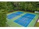 Overhead view of two community tennis courts surrounded by trees and a fence at 4956 Braeburn Nw Trce, Acworth, GA 30102