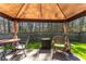 This patio features a gazebo, a table with chairs, a wicker seat, and a view of the backyard at 946 Gardenia Curv, Canton, GA 30114