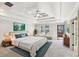 Beautiful main bedroom with tray ceiling, ceiling fan, and stylish decor at 2108 Main Nw St, Atlanta, GA 30318