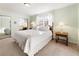 Bedroom features a comfortable bed, carpet, a view to the outside and access to closets at 6784 Tilton Ln, Peachtree Corners, GA 30360