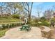 Serene outdoor common area featuring a picnic table, bench with stone accents, and a communal library at 966 Tilden Nw St, Atlanta, GA 30318