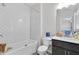 Well-lit bathroom with a tub-shower, modern vanity, and eye-catching floor tile at 1181 Rambler Cross, Atlanta, GA 30312