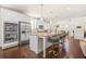 Open kitchen featuring a large island with bar stools, white cabinetry, and stainless steel appliances at 4826 Ralin Ct, Atlanta, GA 30331