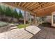 Back patio with stone pavers, a wooden deck cover, and landscaped garden at 700 Clubside Dr, Roswell, GA 30076