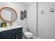 Stylish powder room with modern fixtures, sleek vanity, and decorative wall art at 2672 Langland Ne Ct, Atlanta, GA 30345