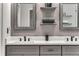 A close-up of the bathroom's double sink vanity with stylish mirrors and fixtures at 500 Huntgate Rd, Woodstock, GA 30189