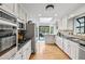 Bright, spacious kitchen featuring white cabinets, stainless steel appliances, and skylight at 8498 Colony Club Dr, Alpharetta, GA 30022