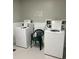 Clean laundry room with two large, white washing machines and a simple green chair at 1800 Clairmont Lk # A719, Decatur, GA 30033