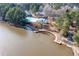 Community pool, clubhouse, and fishing dock on the lake, aerial view at 2542 Ashridge Ct, Lawrenceville, GA 30043