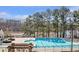 Community pool nestled on the lake and surrounded by mature trees at 2542 Ashridge Ct, Lawrenceville, GA 30043