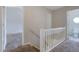 Hallway with white wooden banister, carpeting, and doorways leading to rooms in the home at 864 Oakhill Ct, Stone Mountain, GA 30088