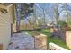 Fenced backyard with stone patio and grassy area at 4062 Wildflower Ln, Tucker, GA 30084