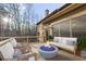 Spacious exterior deck features comfortable seating around a fire pit with views of wooded area at 2315 Monet Dr, Cumming, GA 30041