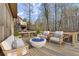 Relaxing outdoor patio features a fire pit and comfortable seating with a wooded view at 2315 Monet Dr, Cumming, GA 30041