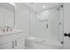 Modern bathroom featuring a glass enclosed shower and white vanity at 5185 Cascade Rd, Atlanta, GA 30331