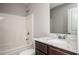 Bright bathroom featuring a shower-tub combo and a vanity with a light countertop at 2544 Castellan Dr, Atlanta, GA 30316