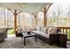 Comfortable covered patio with plush seating and natural wood columns, perfect for relaxing outdoors at 3790 Narmore Ne Dr, Atlanta, GA 30319