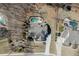 Overhead view of a home with a spacious driveway, mature trees, and a backyard pool at 4296 Alba Ln, Buford, GA 30519