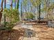 The private backyard features a stone fire pit area, mature landscaping, and a tranquil setting at 2466 Thrasher Rd, Buford, GA 30519