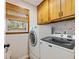 Well-equipped laundry room with modern washer and dryer, complemented by patterned backsplash and window view at 2466 Thrasher Rd, Buford, GA 30519