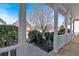 View from the front porch, looking out at manicured landscaping and neighborhood homes at 1236 Nottoway Trl, Marietta, GA 30066