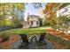 Inviting backyard features a well-manicured lawn and stone patio with seating, ideal for relaxation at 1308 Fairview Ne Rd, Atlanta, GA 30306