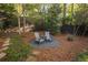 Private backyard with a charming stone patio and wooded landscaping, perfect for outdoor enjoyment at 1308 Fairview Ne Rd, Atlanta, GA 30306