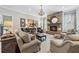 Spacious living room featuring a stone fireplace, chandelier, and comfortable seating at 3816 Turnberry Ct, Duluth, GA 30096