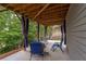 Relaxing covered patio with comfortable seating and privacy curtains for an outdoor living space at 427 Parkbrook Way, Canton, GA 30114