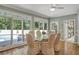 Bright dining area with large windows overlooking the pool, featuring wicker chairs at 2885 Coles Way, Atlanta, GA 30350