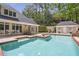 Beautiful in-ground pool with tanning ledge and lounge area surrounded by lush greenery at 2885 Coles Way, Atlanta, GA 30350