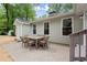 Outdoor patio with brick pavers, a dining table, and wicker chairs, perfect for entertaining at 6405 Cherry Tree Ln, Atlanta, GA 30328