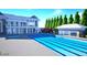 Luxury home showcasing pool and spa with white columns and pool house at 12350 Broadleaf Ln, Johns Creek, GA 30005
