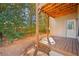 Backyard view of the covered deck, with a view of the wooded lot and back door at 189 Privet Cir, Suwanee, GA 30024